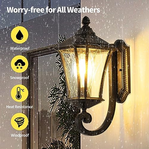 2 Pack Outdoor Wall Lights with Clear Glass Casing for Garage, Doorway, Entryway Patio and Bedside Christmas Decorations Indoor, Waterproof Exterior Wall Light Fixtures with E26 Base Socket