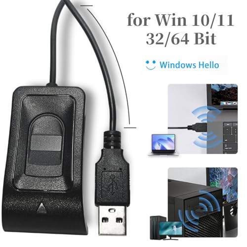 Lector de huellas dactilares USB de escritorio, lector de llaves de huellas dactilares de computadora, llave de seguridad USB con cable de extensión para Windows, reconocimiento de calibración