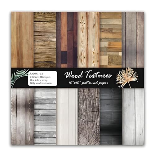 VIVIQUEN 24 Pack Brown Wood Textures Scrapbook Paper, 12x12 Inch Wood Floor Single-Sided Specialty Craft Paper Folded Flat for DIY Background Cards Art Photo Album Decor Junk Journals Decoration