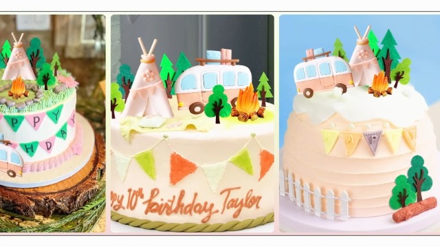 Decoración Para Tarta Temática Camping - Incluye árboles, Oso, Tienda Y Más Para Cumpleaños