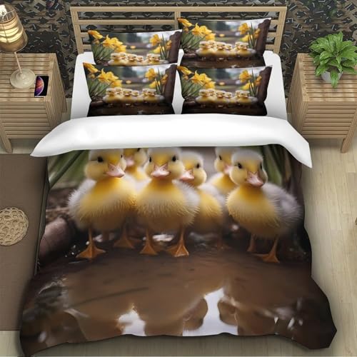 Housse de Couette Canetons Imprimé 3D Confortable Fermeture Éclair