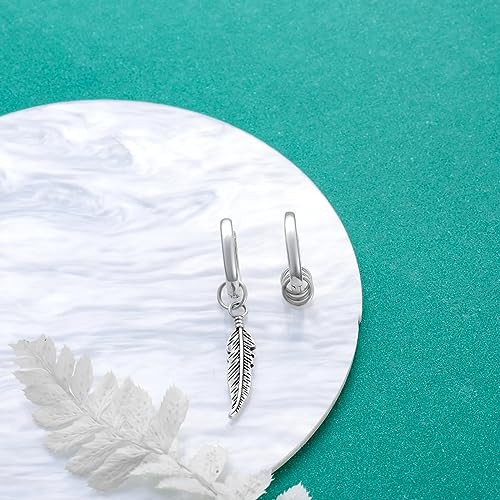 Vintage 925 Sterling Silver Feather Earrings Hoop Dangle Gothic Earrings for Men Women Teen Punk Drop Dangle Piercing Circle Earrings Unisex Jewelry3