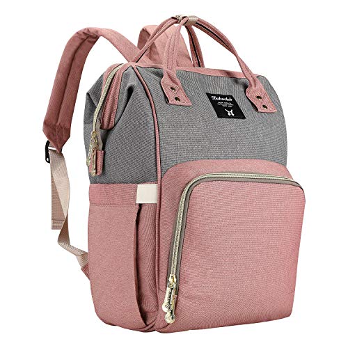 Wiscky Backpack Diaper Bag Baby Bags for Mom, Large Capacity Diaper Backpacks Nappy Travel Bags, Multi-Function Waterproof, Stylish and Durable (Gray-Pink)