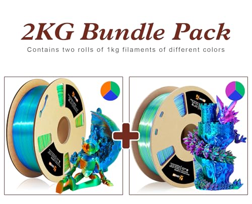 Image of LOVOON Silk PLA 3D Printer Filament Bundle 2 KG, PLA Filament 1.75mm, Shiny Silk Tri Color Blue /Green /Red and Orange /Green /Blue, Color Change by Angle 3D Printer PLA Filaments, 1KG X 2 Spools