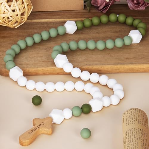 Baby Rosary with Cross Baptism Gift Baby Rosary for Boy Girl Kids My First Rosary Catholic Religious Gifts Christian First Holy Communion Party Decorations Green