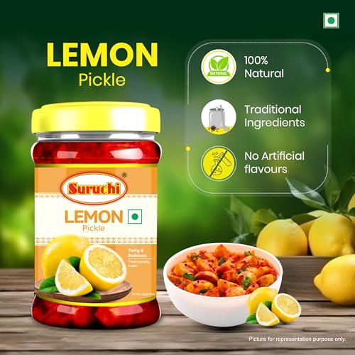 Image of Suruchi Lemon Pickle - 1kg | Khatta Nimbu Ka Achar | Ready to Eat Lime Pickle | Authentic Indian Lemon Pickle | Pure & Natural Ingredients | Hygienically Packed (Pack of 1)