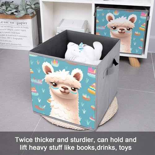 Cubes de rangement pliables à poignée renforcée et motif alpaga - 7