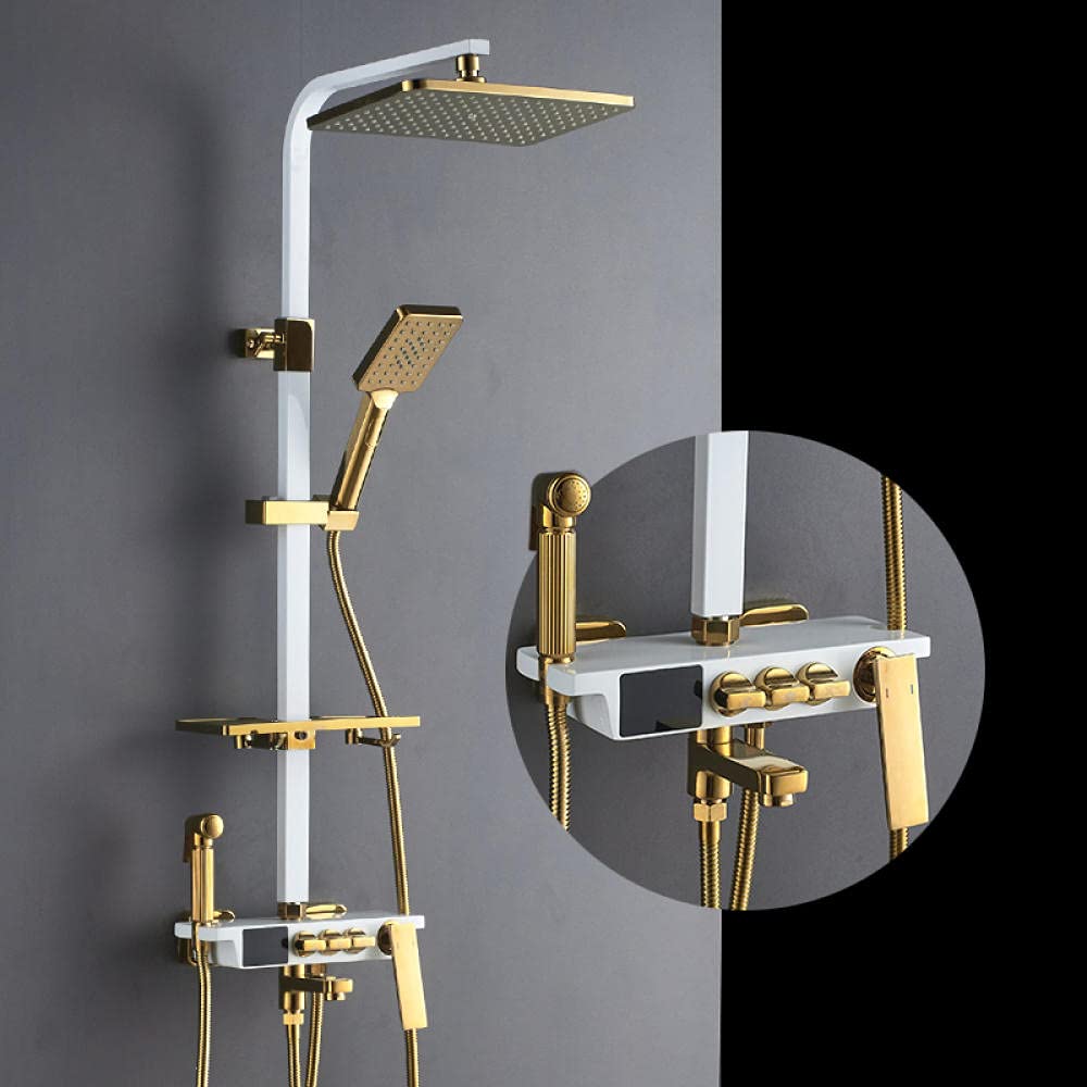 Juego de grifo termostático de ducha de lluvia con pantalla digital, grifo mezclador montado en la pared para agua caliente y fría, cabezal de ducha de mano, sistema de ducha de baño, serie G