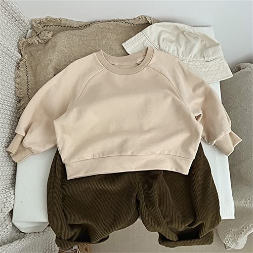 Generic Toddler Boys Girls Solid Soft Cotton Thin Sweatshirt Pullover Long Sleeve Crewneck top fall winter (A-Khaki, 3-4 Years)2