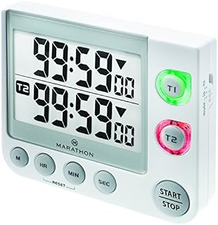 MARATHON TI030017WH Large Display 100 Hour Dual Count UP/Down Timer, White - Battery