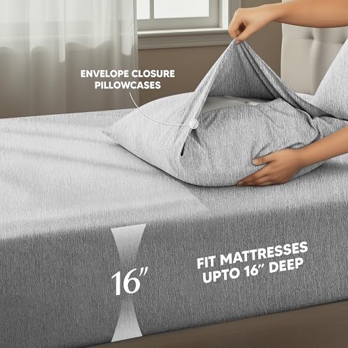 Image of Utopia Bedding Queen Sheet Set - 4 Piece Bed Sheets for Queen Size Bed, Soft and Breathable Microfiber, Includes 1 Fitted Sheet, 1 Flat Sheet and 2 Pillowcases (Heather Grey)