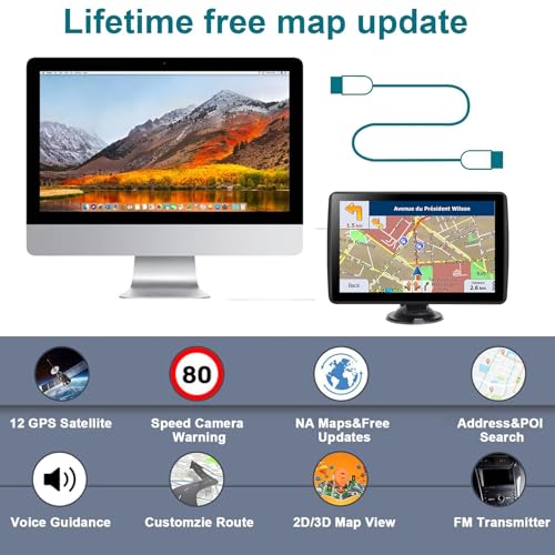 GPS Navigator for Car Truck RV, 2026 Latest Maps, 7-inch Touch Screen with Voice Guidance, Speed Limit & Red Light Camera Alerts (GPS with 1 Chargers) - Image 3
