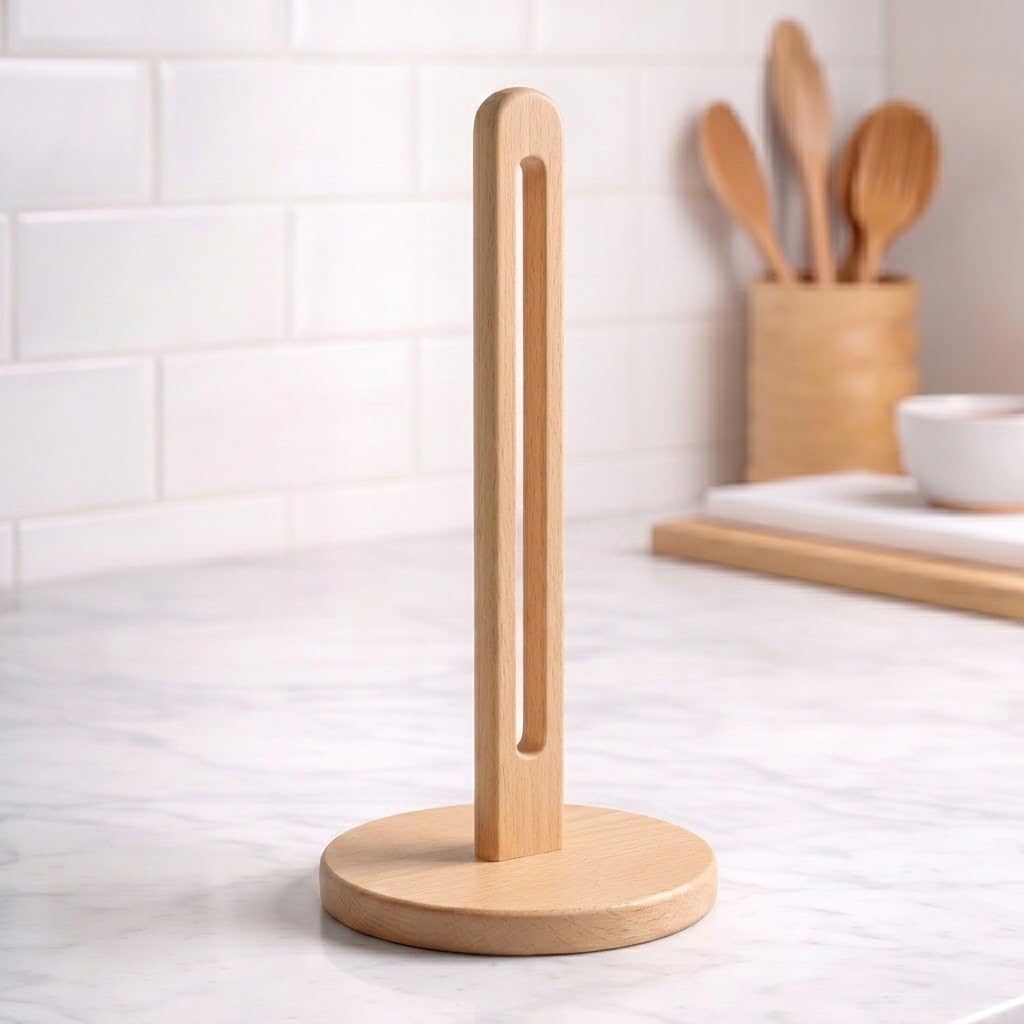 Acacia Wooden Paper Towel Holder Stand for Jumbo Roll - Stylish Kitchen Paper Rack Bathroom Towel Roll Stand Organizer, UA, Dark Solid Wood Simply Standing Countertop Paper Roll Holder, Large