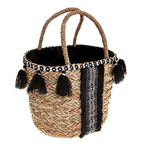 Atmosphera - Cabas Panier de marché Seagrass et Pompons Terre Sauvage