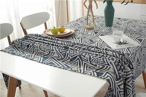 Nappe bleu marine jacquard triangles anti tache pour protéger la table des repas