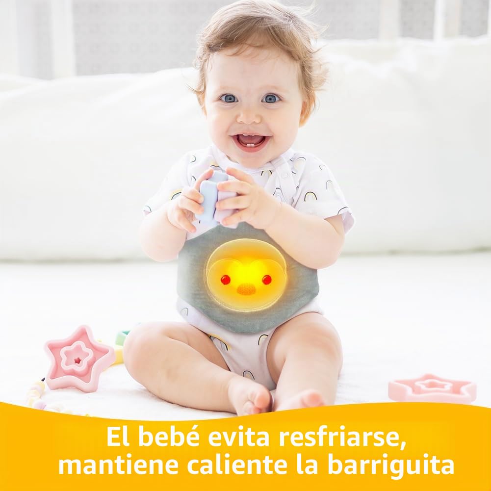 Vicloon Cinturón Calentador para Bebé, Cinturón Anticólico para Bebé, Partículas de Arcilla, Micro Ondulado, Lavable, Cojín Térmico Ajustable para Bebés para Dolor Abdominal y Flatulencia(Pingüino)