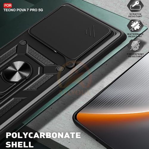 Image of Armor Bumper Back Cover Case for Tecno Pova 7 Pro 5G Rotating Camera Cover, Ring Holder & Kickstand | Heavy Duty & 360 Degree Protection Tecno Pova 7 Pro 5G Back Cover (Black)