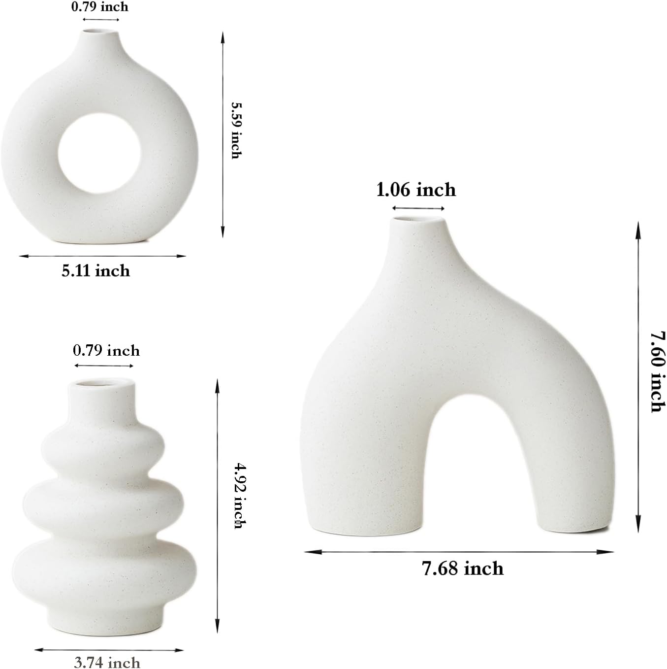 White Ceramic Vase Set of 3,Neutral Boho Nordic Minimalism Style Flower Vases for Living Room Wedding Table Party Office Bedroom