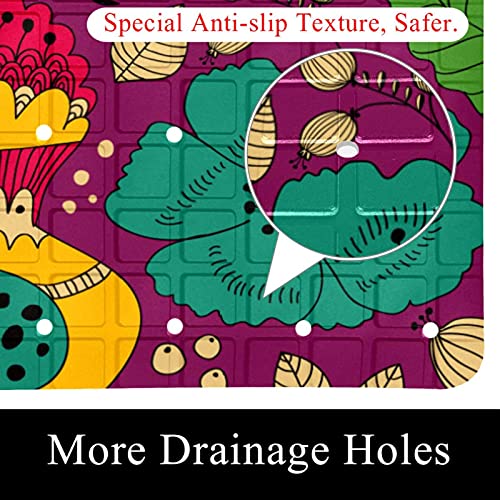 Tapis de bain antidérapant aux motifs de fleurs et oiseaux