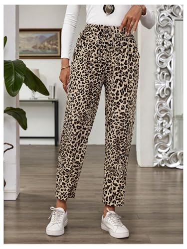 SOLY HUX Women's Leopard Pants Cheetah Print Tie Front Elastic Waist Straight Leg Casual Trousers with Pockets4