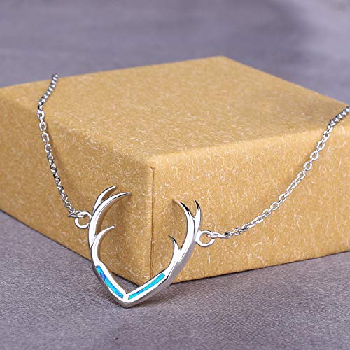 Kelitch Antlers Opal Pendant Necklace For Women 925 Sterling Silver Chain Necklace Fashion Jewelry #TOP3