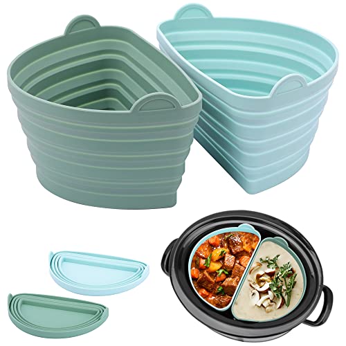 Yimmn.ws Slow Cooker Divider Liner Fit 6-7 Qt Crockpots & Hamilton, Reusable Silicone Crockpot Divider Insert, Leakproof Crock Pot Dividers Inserts Liners, Dishwasher Safe (Light Green + Dark Green) #TOP30
