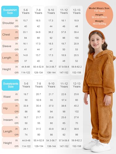 2 Piece Girls Fuzzy Bear Ear Hoodie Sweatshirt and Sweatpant Warm Long Sleeve Fluffy Sweatsuit Kids Clothing Sets2