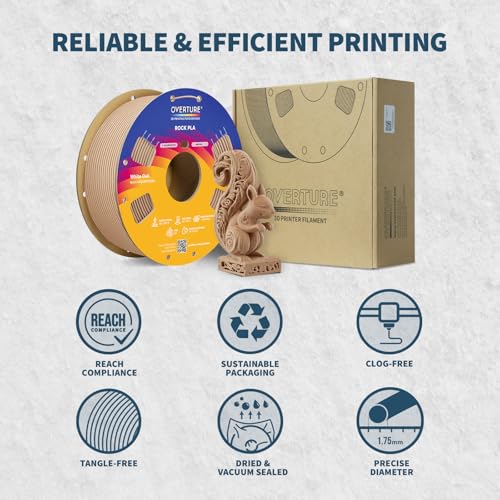 Image of OVERTURE Rock PLA Filament 1.75mm, Marble PLA 3D Printer Filament 1kg Spool (2.2lbs), Dimensional Accuracy + /- 0.02 mm, Fit Most FDM Printer (White Oak)