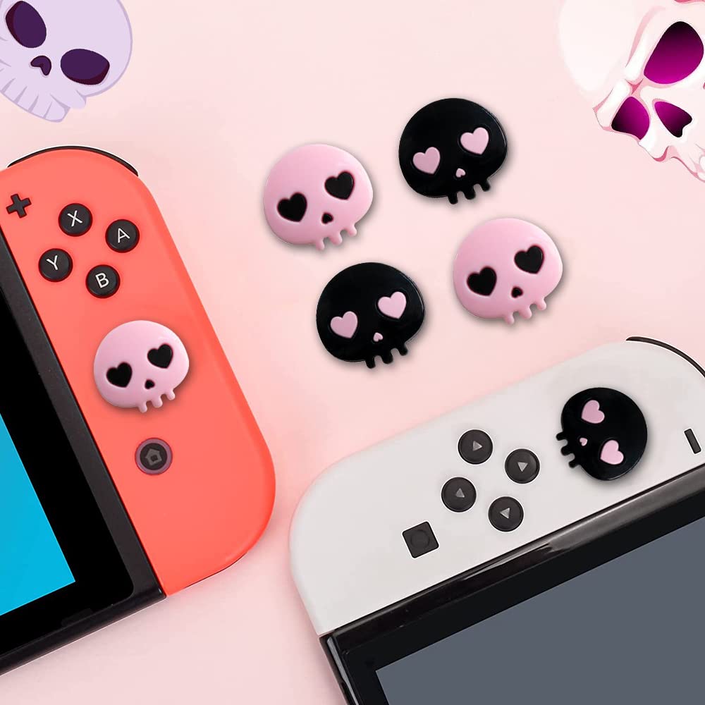 PERFECTSIGHT Daumengriffe, niedliche Halloween-Totenkopf-Joystick-Kappen für Nintendo Switch, Switch OLED, analoge Stick-Tastenabdeckung für NS Joycon Controller