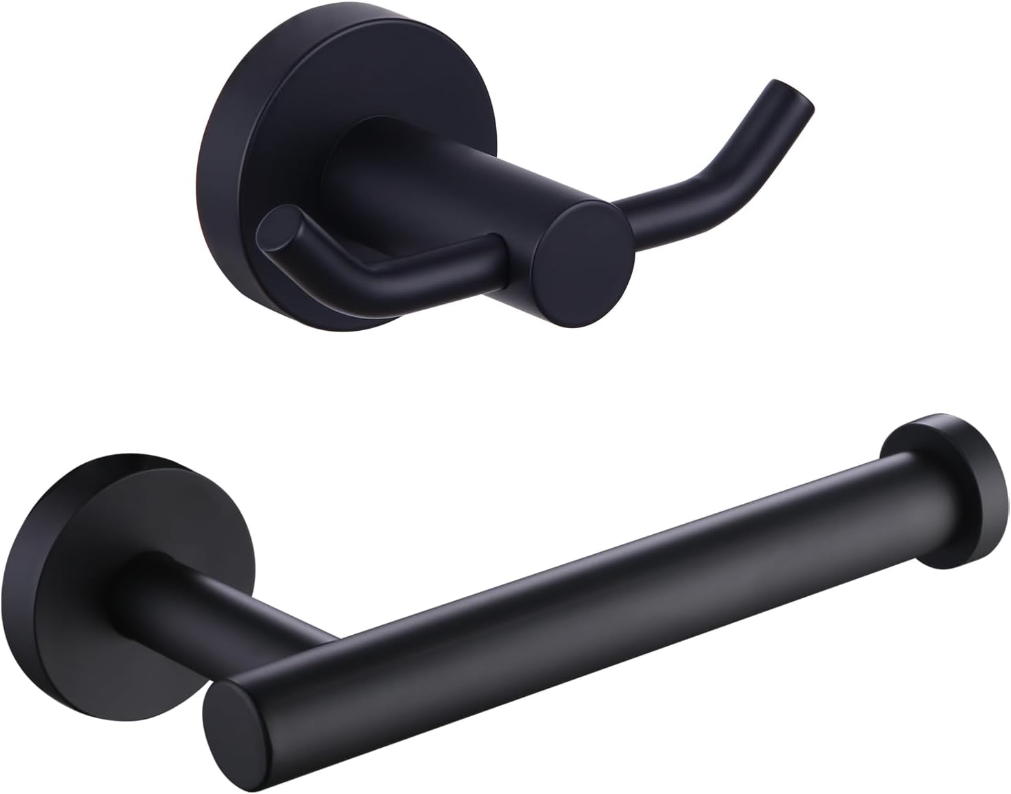 APLusee Double Coat Hook, Toilet Paper Holder Bundle, Stainless Steel Wall Mounted Bathroom Accessories Matte Black