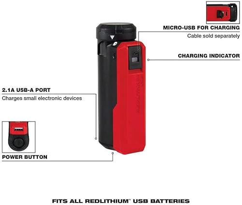 YIBEIW Batteries and Chargers fits Milwaukee 48-59-2013 Redlithium USB Charger and Portable Power Source Kit