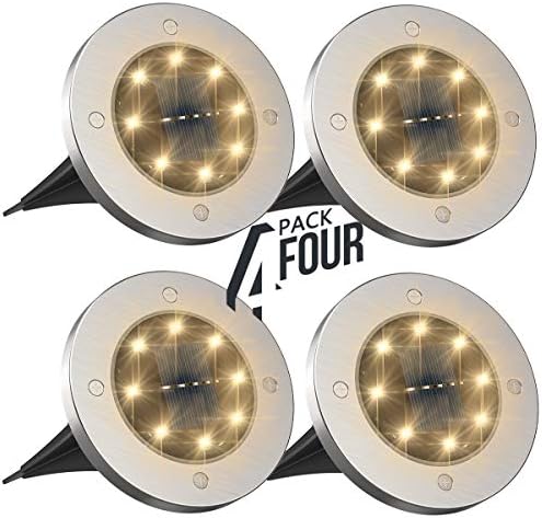 Tysonir Solar Ground Lights，Disk Lights Solar Powered 8 LED ，Outdoor in-ground Solar Lights for Landscape Walkway Lawn Steps Decks, LED lamp, Waterproof(Warm White)