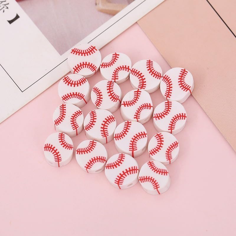 Miniatura 4 de 200 cuentas sueltas de béisbol espaciador de béisbol bolas deportivas de arcilla polimérica para hacer pulseras, aretes, collares, joyas