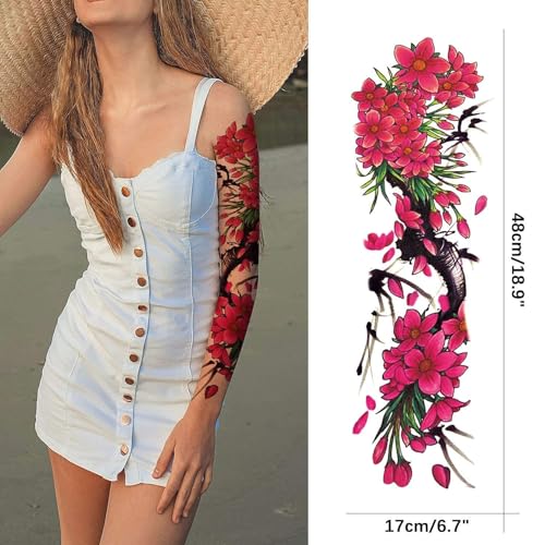 Image of Aresvns 12 Sheets Spring Flowers Temporary Tattoo Sleeves for Women Girls