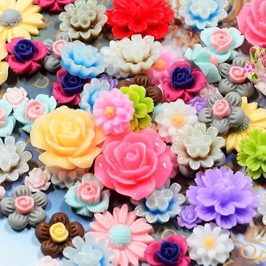 10Pcs Resin Rose Flower Cabochons, Mixed Colors, Resin Flower Buttons, Flatback Cabochons Embellishments - Image 6