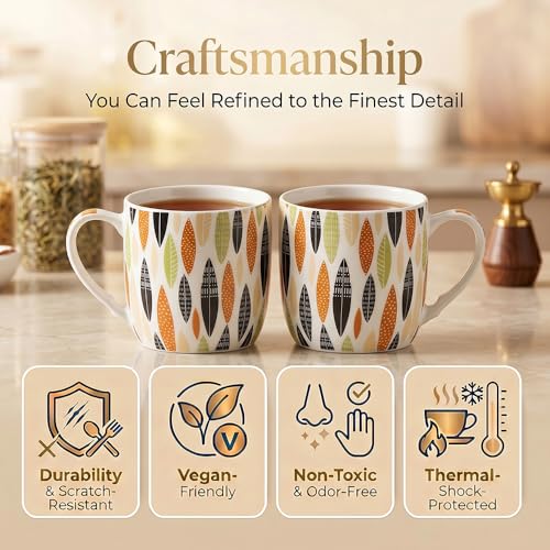 Image of U.P.C. Premium Bone China Ceramic Coffee Mug Set of 6 with 6 Coasters | Designer Tea & Coffee Cups |Printed Ceramic Mug Set | Tea Cups for Home,Office.