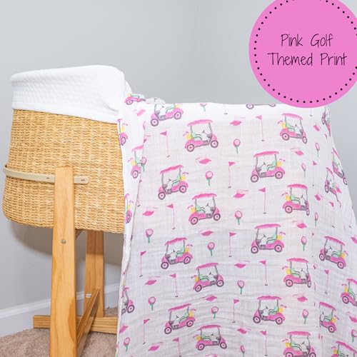 Image of LollyBanks Muslin Swaddle Blankets 2 Pack, 100% Cotton Baby Blanket for Girls, Soft and Breathable 47 x 47 Inches Newborn Receiving Blanket, Newborn Essentials Must Haves (Pink Golf and Pink)