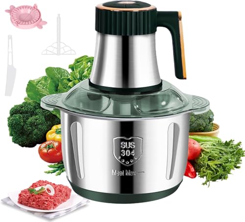 Tritatutto elettrico con ciotola in acciaio inox 5L, frullatore tritacarne multifunzione per verdure, tritacarne 500 W, 5 livelli di velocità, 6 lame rimovibili, rumore 36 dB