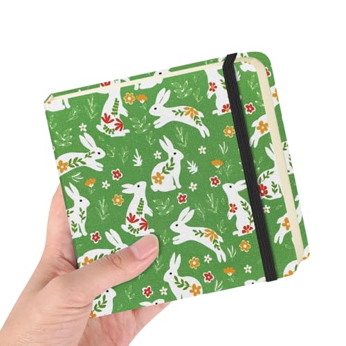 Image of 4.8 inch Pocket Sketch Book,80gsm Hardcover Art Sketchbook for Drawing Journal | Cloth Cover,80gsm Blank Paper,96Sheets,Lay-Flat,Portable Travel Creation Paint Diary Memo Planner,Dry MediaGreen Rabbit