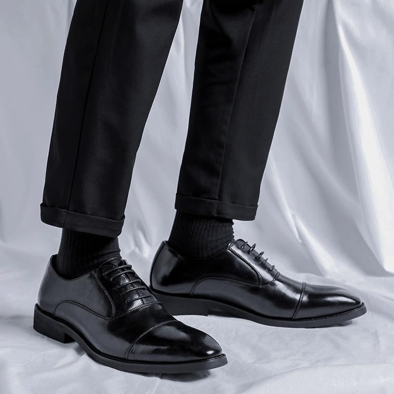 Men's Black Dress Shoes New Oxford Dress Shoes for Men Classic Lace Up Solid Color Cap Toe Leather Shoes Non Slip Rubber Sole Block Heel Slip Resistant3