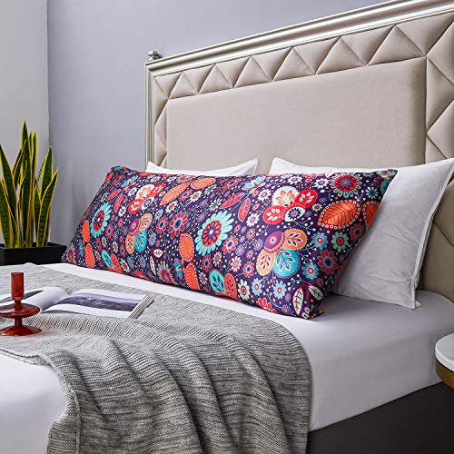 Image of MR&HM Satin Body Pillow Cover, Soft and Breathable Body Pillow Case with Envelope Closure, Cooling and Silky Long Pillowcase for Hair and Skin,Grey (20x54, Boho Floral)
