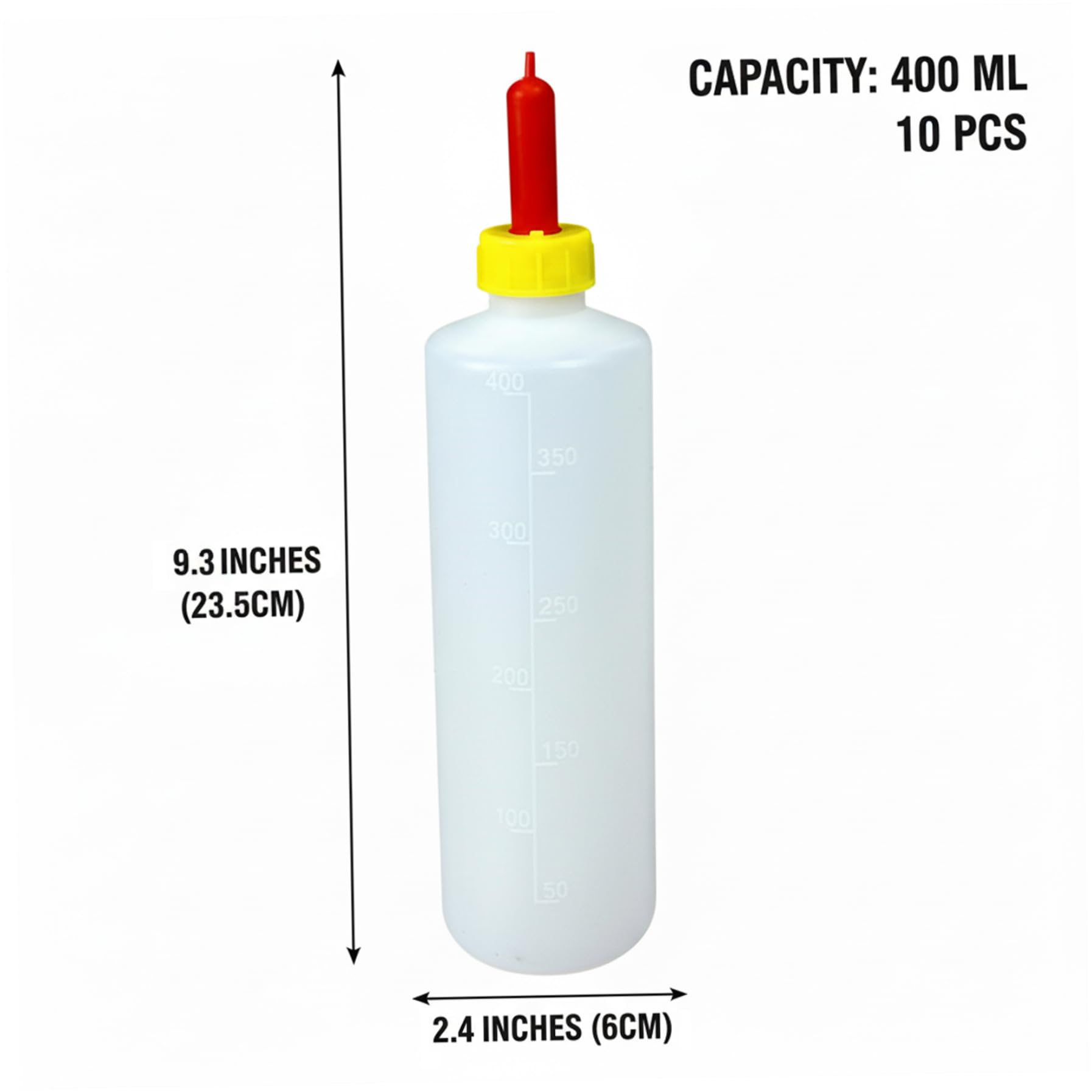 Goat Feeder Lot de 10 biberons pour chèvres 400 ml, biberon avec tétine résistante aux morsures et marques de mesure claires pour agneaux, chiots et alimentation du bétail