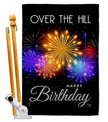 Breeze Decor Over The Hill House Flag Set Celebration Grandma Grandpa Senior Elder Occasion Party Grandparents Decoration Banner Small Garden Yard Gift Double-Sided, Made in USA