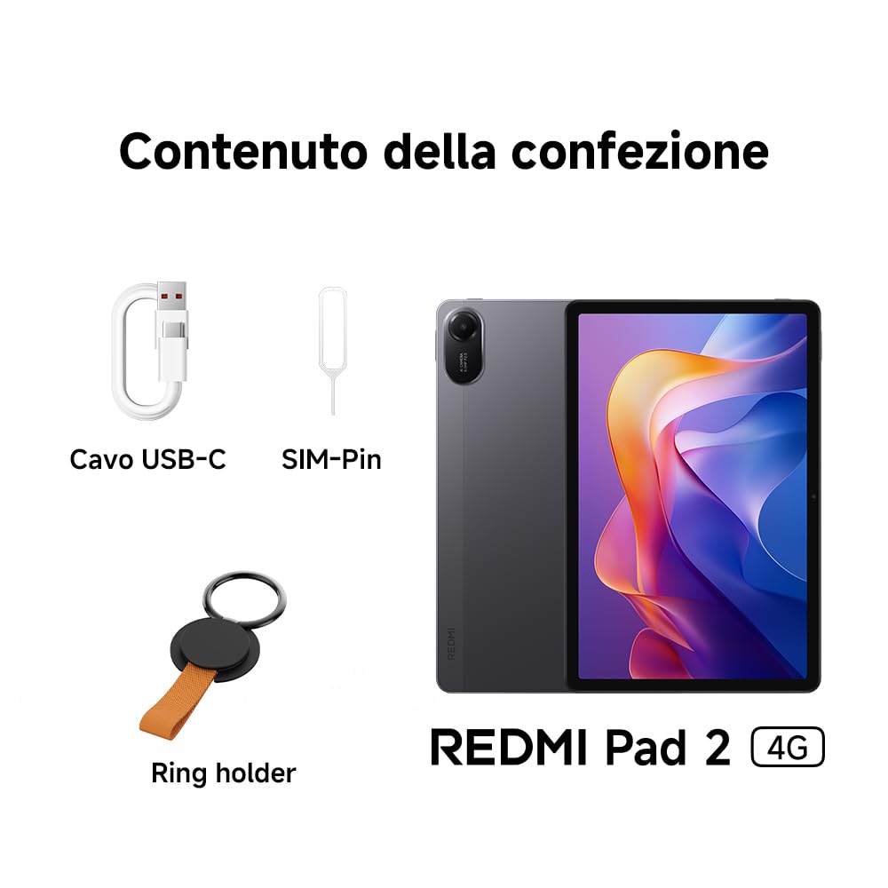 XIAOMI Redmi Pad 2 4G, 4+128GB, Display 11" 2.5K ultra-definito, Batteria 9000mAh(typ), Processore Helio G100-Ultra, Quad speakers audio immersivo, Gray, Garanzia 2 anni (alimentatore non incluso)