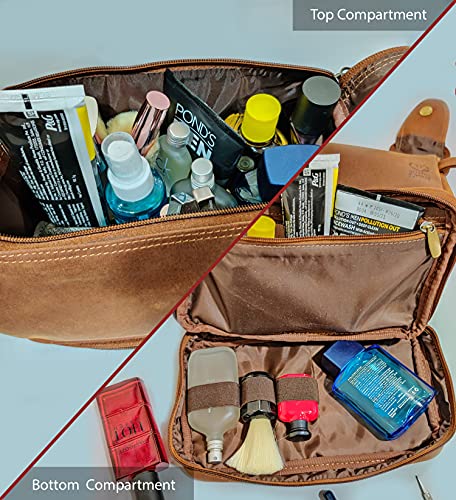 Rustic Town Genuine Leather Travel Toiletry Bag - Dopp Kit Organizer (Brown) #TOP3