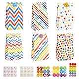 48 bolsas de papel de colores para regalo de cumpleaños infantiles, con 60 pegatinas, 24 x 13 x 8 cm, bolsas de papel kraft para bodas, fiestas, celebraciones, envolver regalos, Navidad
