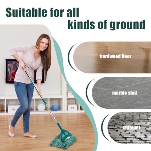 Image of Commercial Cotton Mop Heavy-Duty Industrial with 2 Replacement Heads 152 cm Handle Replacement mop Head (Green)