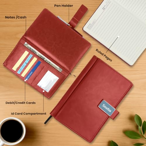 Image of Giftana Personalized Notebook Diary with Pen Gift Set for Men and Women, 2 in 1 Customized Office Diaries A5 Size Notebook, Diwali Gifts, Personalised New Year Corporate Gifts for Employees (Brown 2)