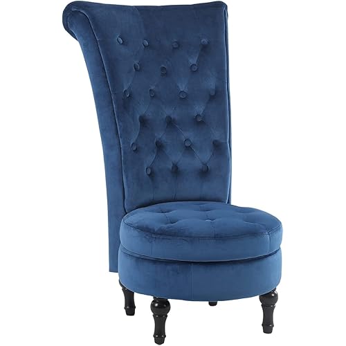 HOMCOM Retro Button-Tufted Royal Design High Back Armless Chair with Thick Padding and Rubberwood Legs, Blue