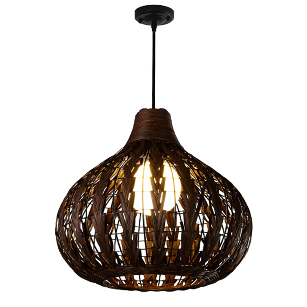 Shuangz Multicolor Dark Brown Rattan Pendant Light Wabi-Sabi Art Hanging Lamp Shade Unique Drum Primitive Lighting Fitting Rustic Rattan Basket Pendant Lamp For Dining, Kitchen Island, Living Room, E26 Base
